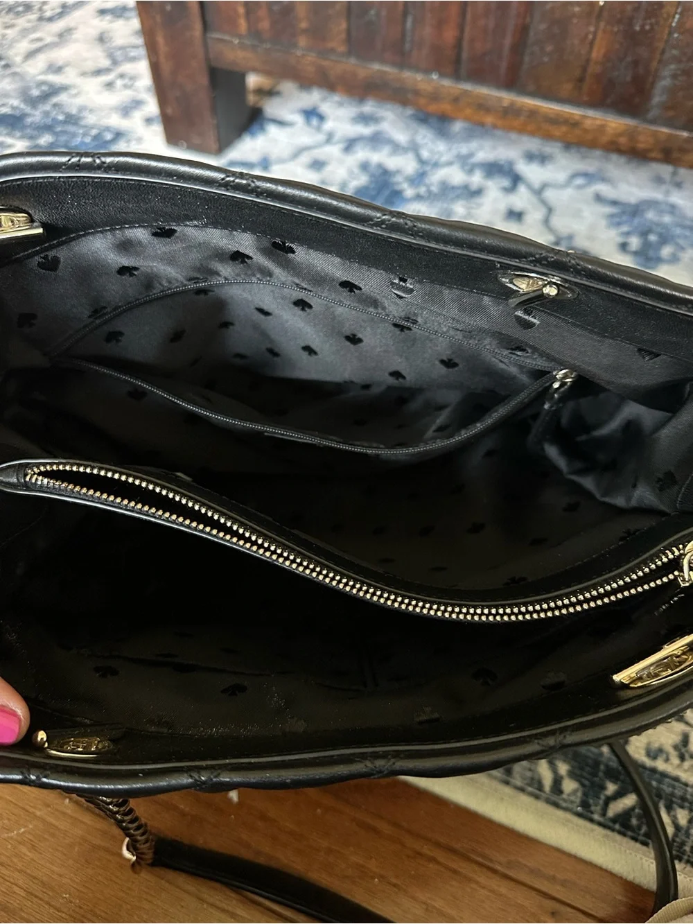 kate spade Black Quilted Leather Shoulder bag with Gold Chain Handles - Picture 3 of 5